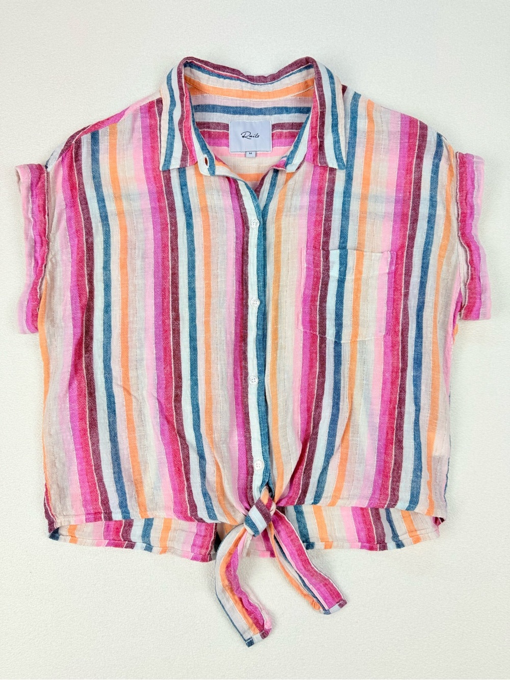 Rails Multicolor Striped Tie Front Button Up Shirt Medium Coastal Beachy Boho